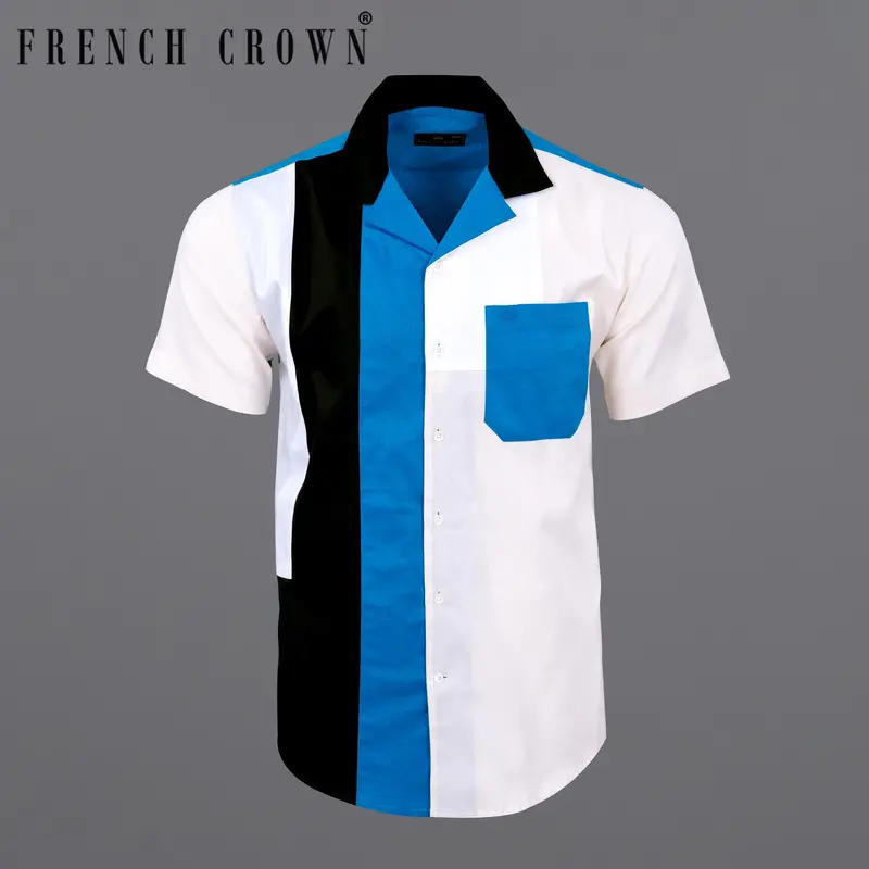 White Pointer With Endeavor Blue And Woodsmoke Black Designer Shirt 9