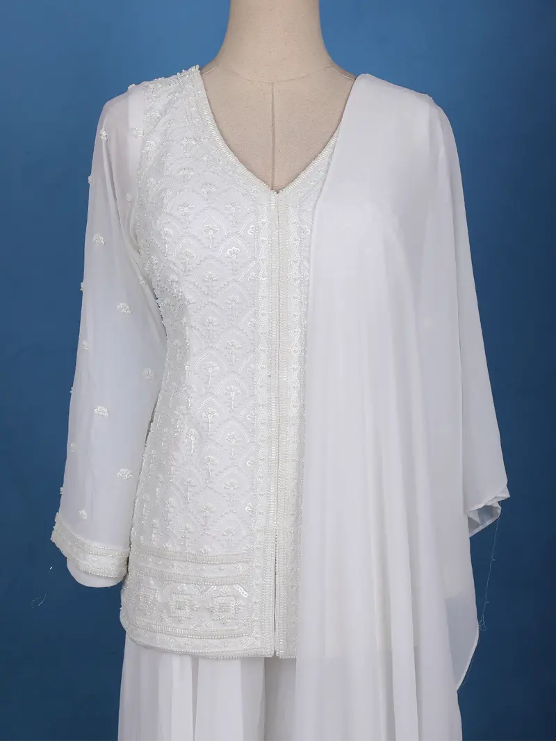 White Sequin Design Georgette Palazzo Suit 2