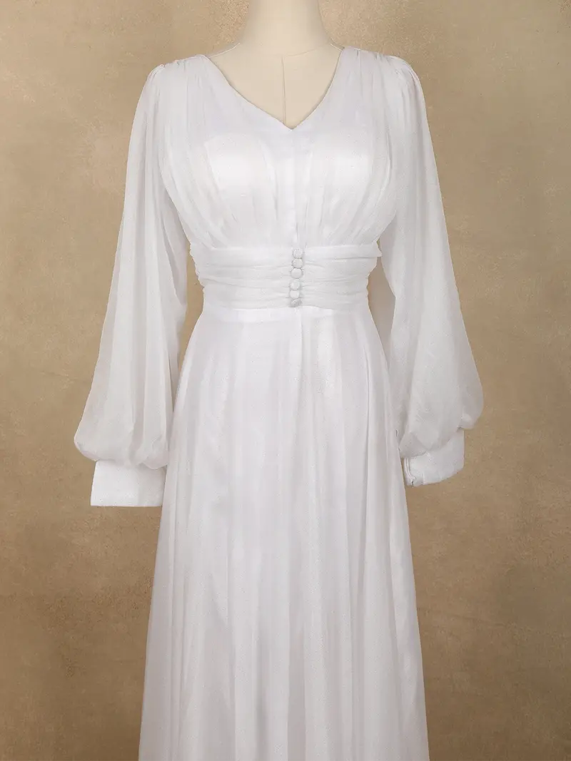 White Shimmer Solid And Glitter Design Party Wear Gown With Empire Waist 2