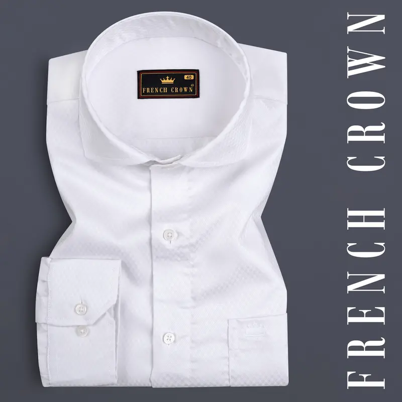 White Smoke Subtle Rhombus Printed Premium Cotton Shirt 7
