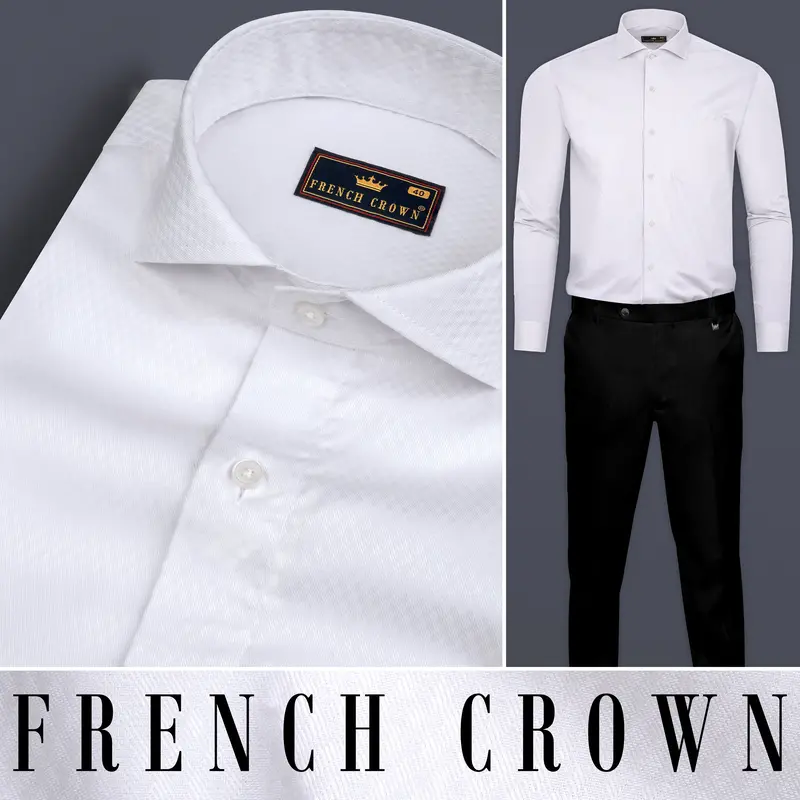 White Smoke Subtle Rhombus Printed Premium Cotton Shirt 8