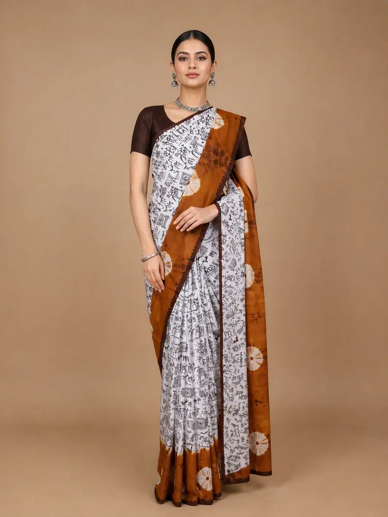 White Warli Designed Cotton Saree 1