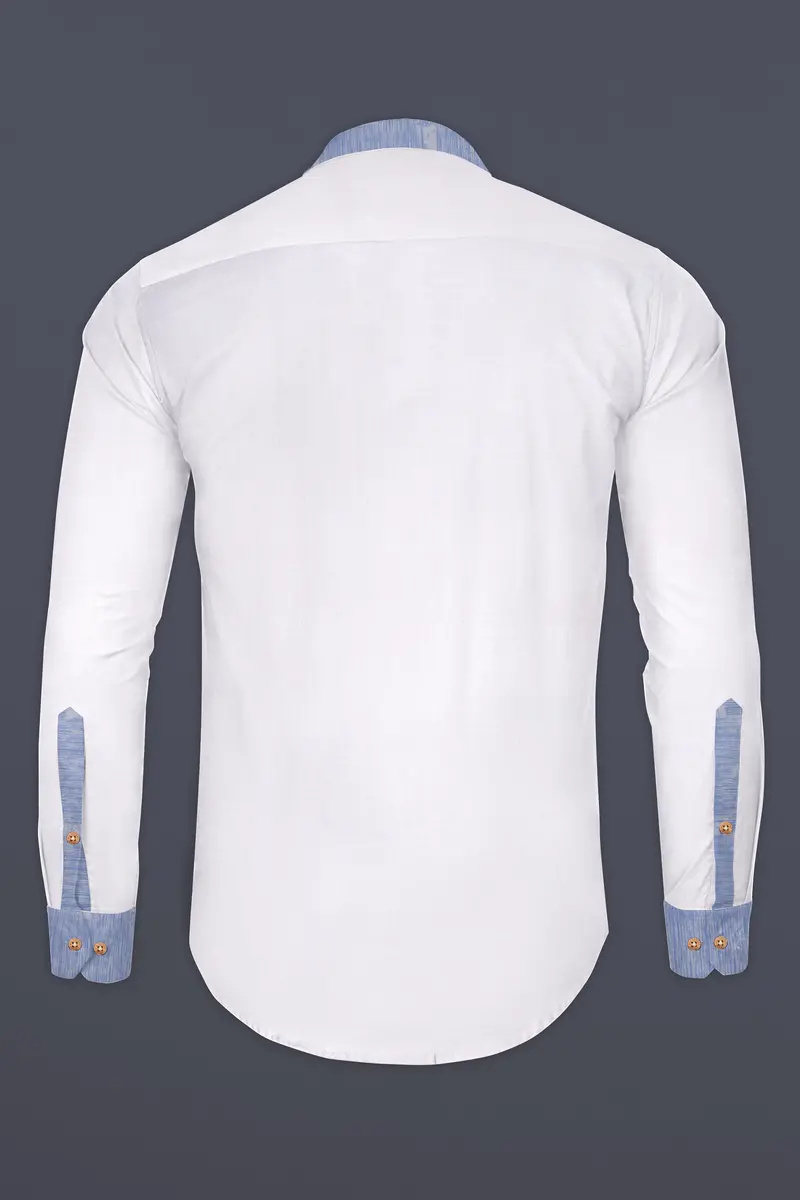 White With Lilac Cuff-Collar Luxurious Linen Kurta Shirt 7