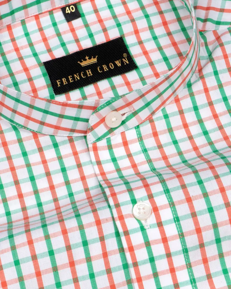 White With Saffron And Green Windowpane Premium Cotton Shirt 1