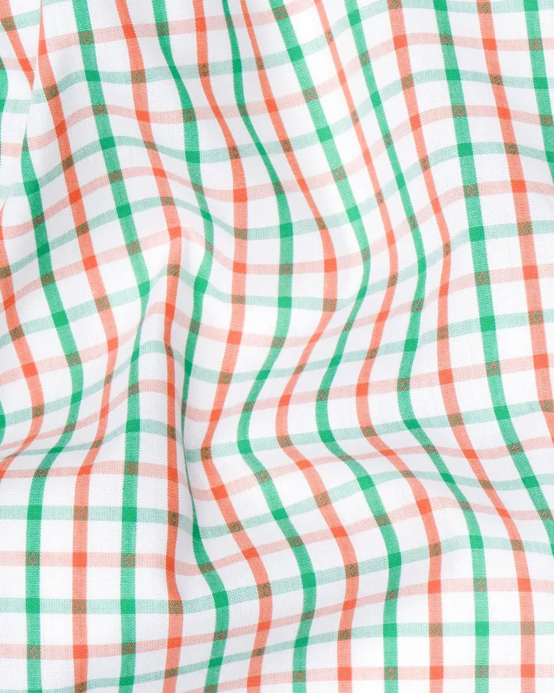 White With Saffron And Green Windowpane Premium Cotton Shirt 2