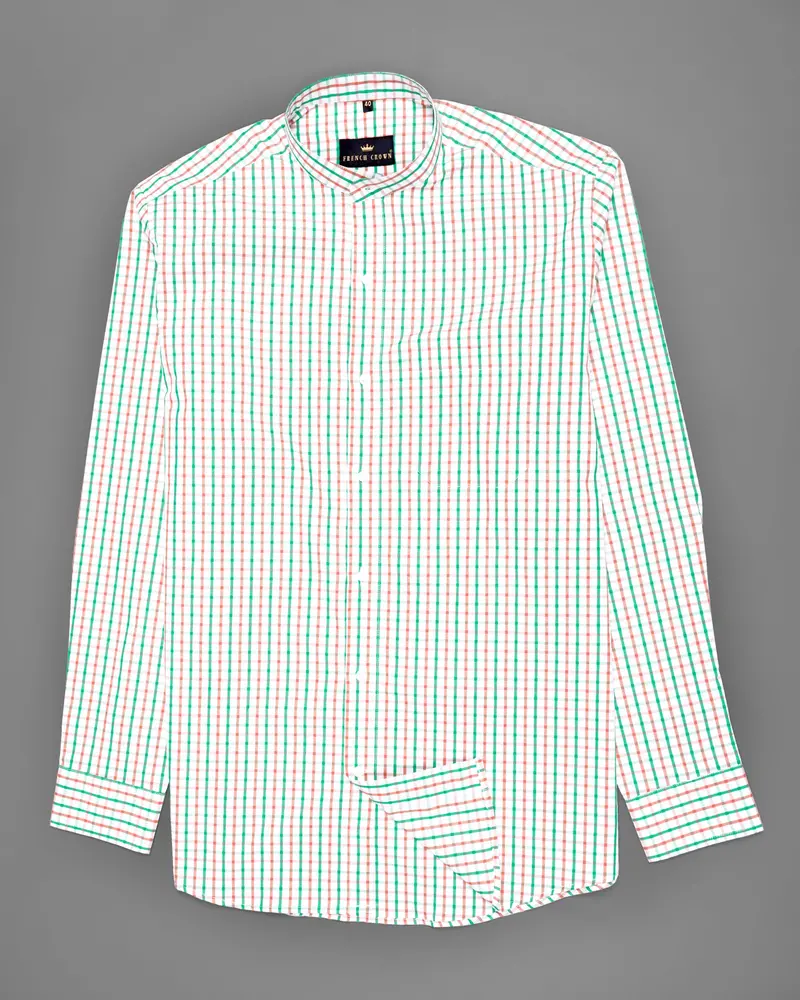 White With Saffron And Green Windowpane Premium Cotton Shirt 5