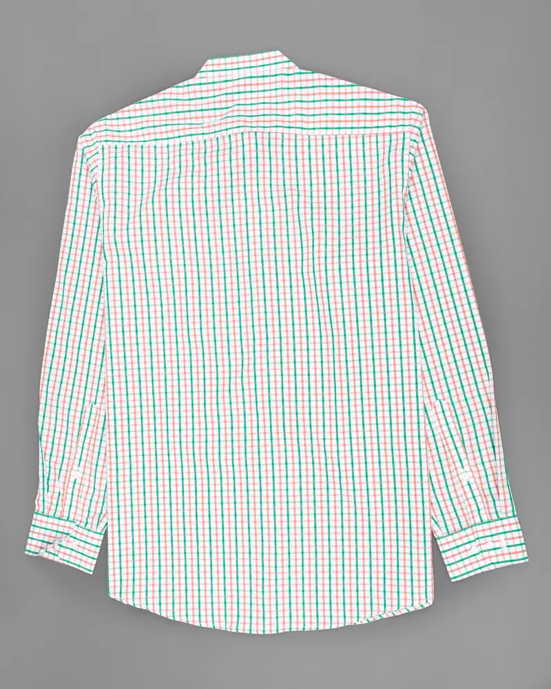 White With Saffron And Green Windowpane Premium Cotton Shirt 6