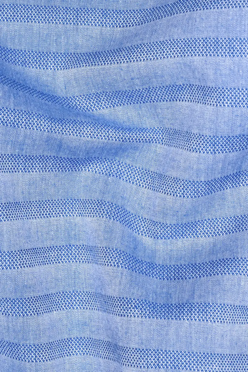 Wild Blue Horizontal Blue Shadow Striped Textured Dobby Kurta Shirt 3