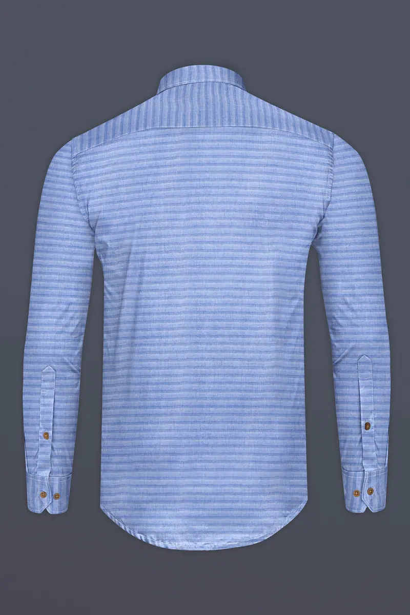 Wild Blue Horizontal Blue Shadow Striped Textured Dobby Kurta Shirt 6
