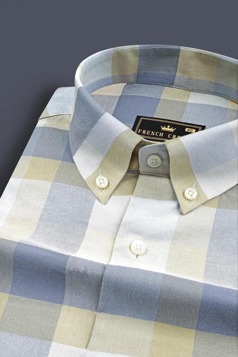 Wild Blue With Maize Cream Plaid Royal Oxford Shirt 1