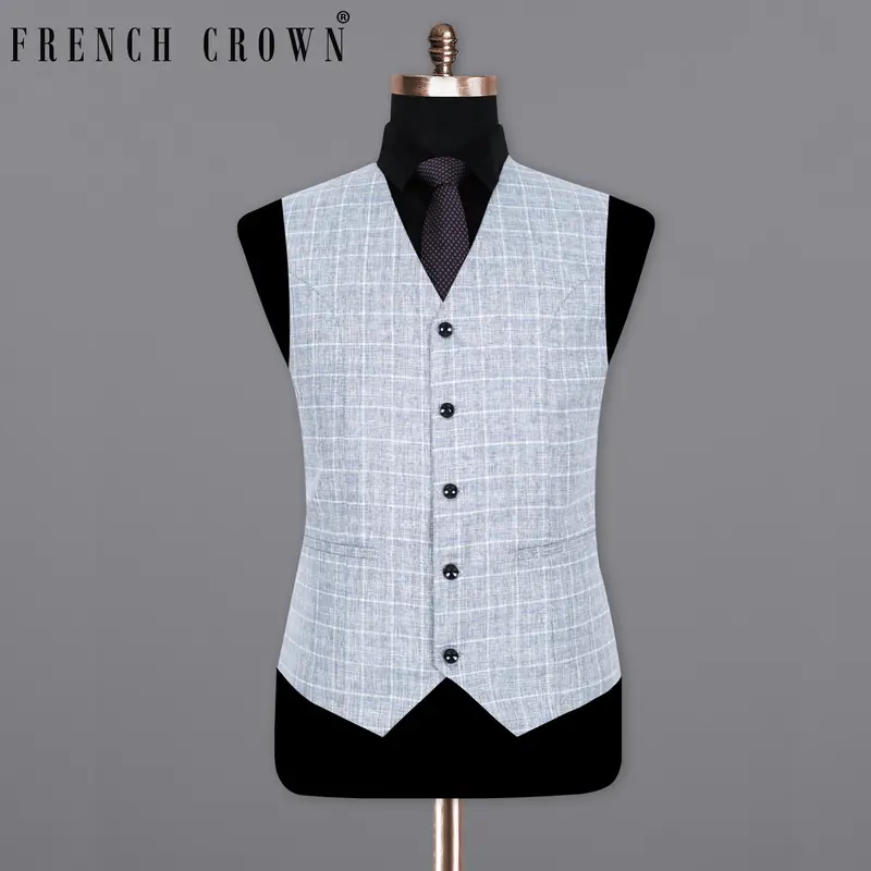Wild Blue Yonder Windowpane  Wool Rich Waistcoat 1
