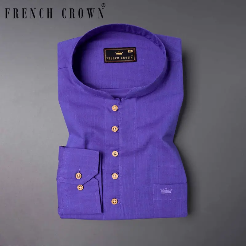 Windsor Blue Chambray Textured Premium Cotton Kurta Shirt 1