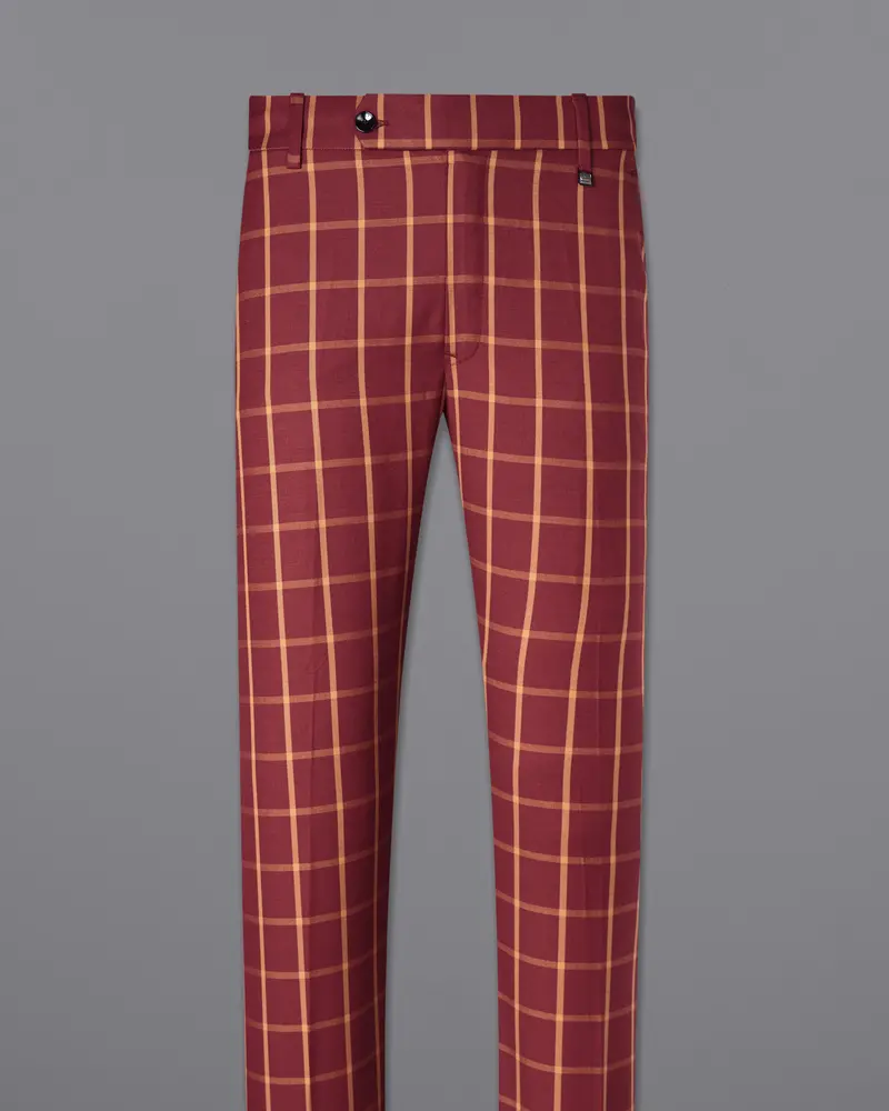 Wine And Chestnut Brown Plaid Pant 4