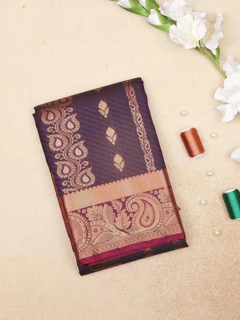 Wine  Art Silk Saree With Paisley Design On The Body With Contrast Zari Border 1