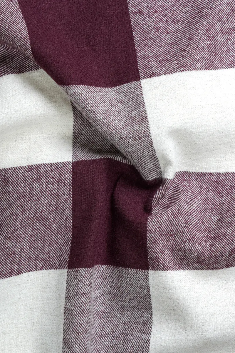 Wine Berry And Bright White Checked Heavyweight Flannel Cotton Shirt 2