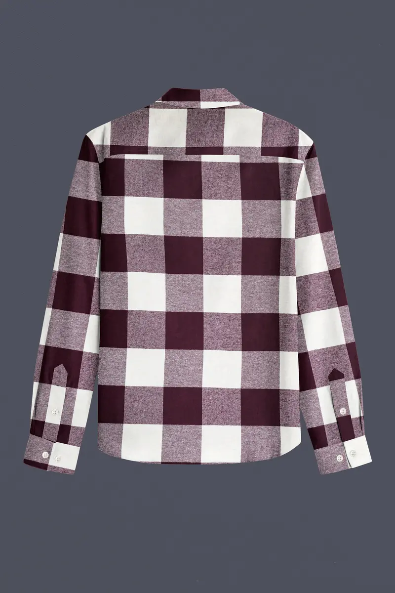 Wine Berry And Bright White Checked Heavyweight Flannel Cotton Shirt 5