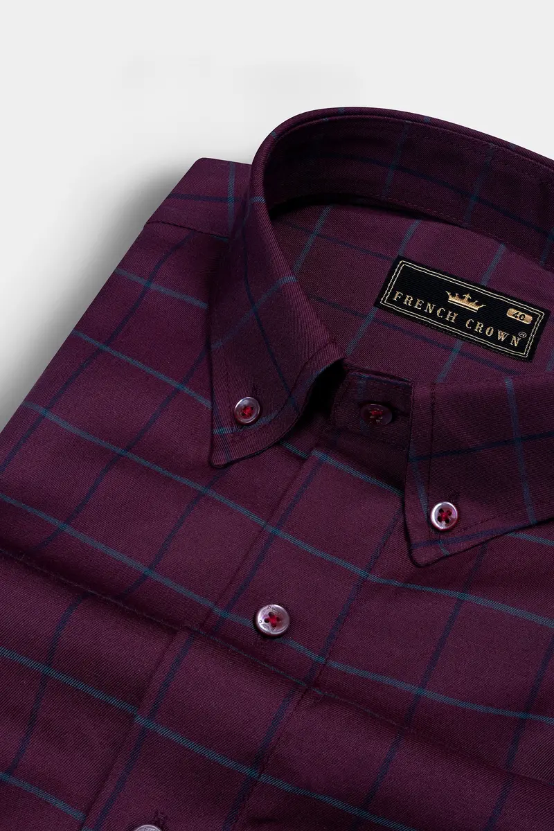Wine Berry Checkered Premium Cotton Shirt 1