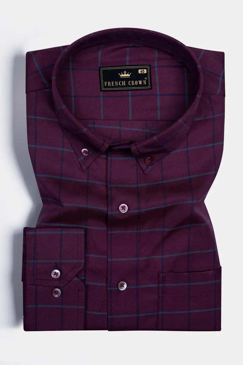 Wine Berry Checkered Premium Cotton Shirt 3