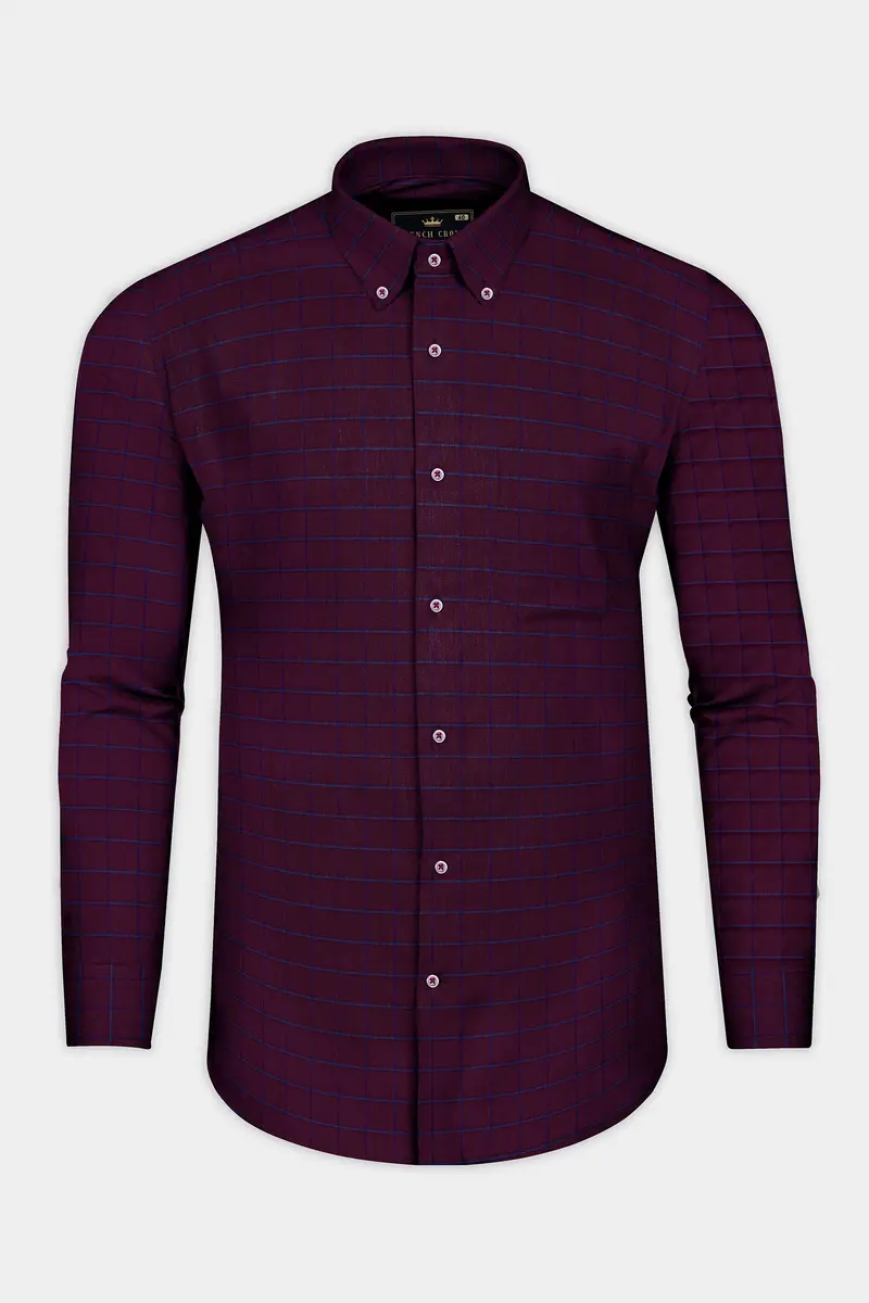 Wine Berry Checkered Premium Cotton Shirt 4