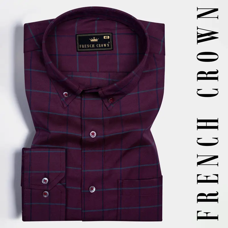 Wine Berry Checkered Premium Cotton Shirt 6