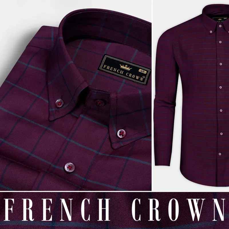 Wine Berry Checkered Premium Cotton Shirt 9