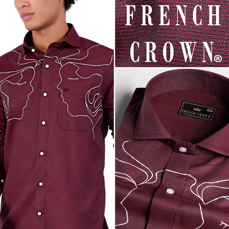 Wine Berry Face Like Hand Painted Chambray Designer Shirt 1