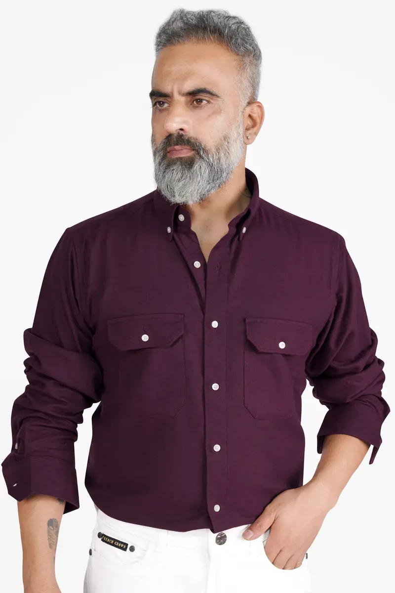 Wine Berry Flannel Button Down Overshirt 2