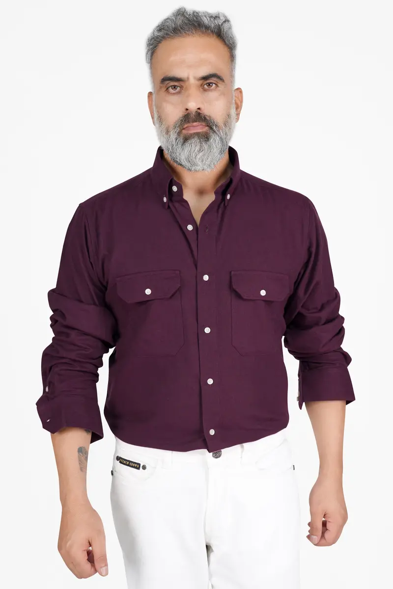 Wine Berry Flannel Button Down Overshirt 7