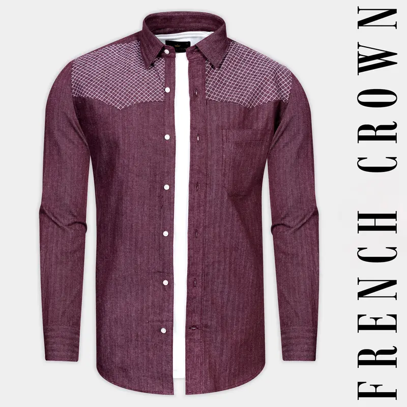 Wine Berry Red Heavyweight Herringbone Striped Premium Cotton Designer Overshirt/Shacket 1