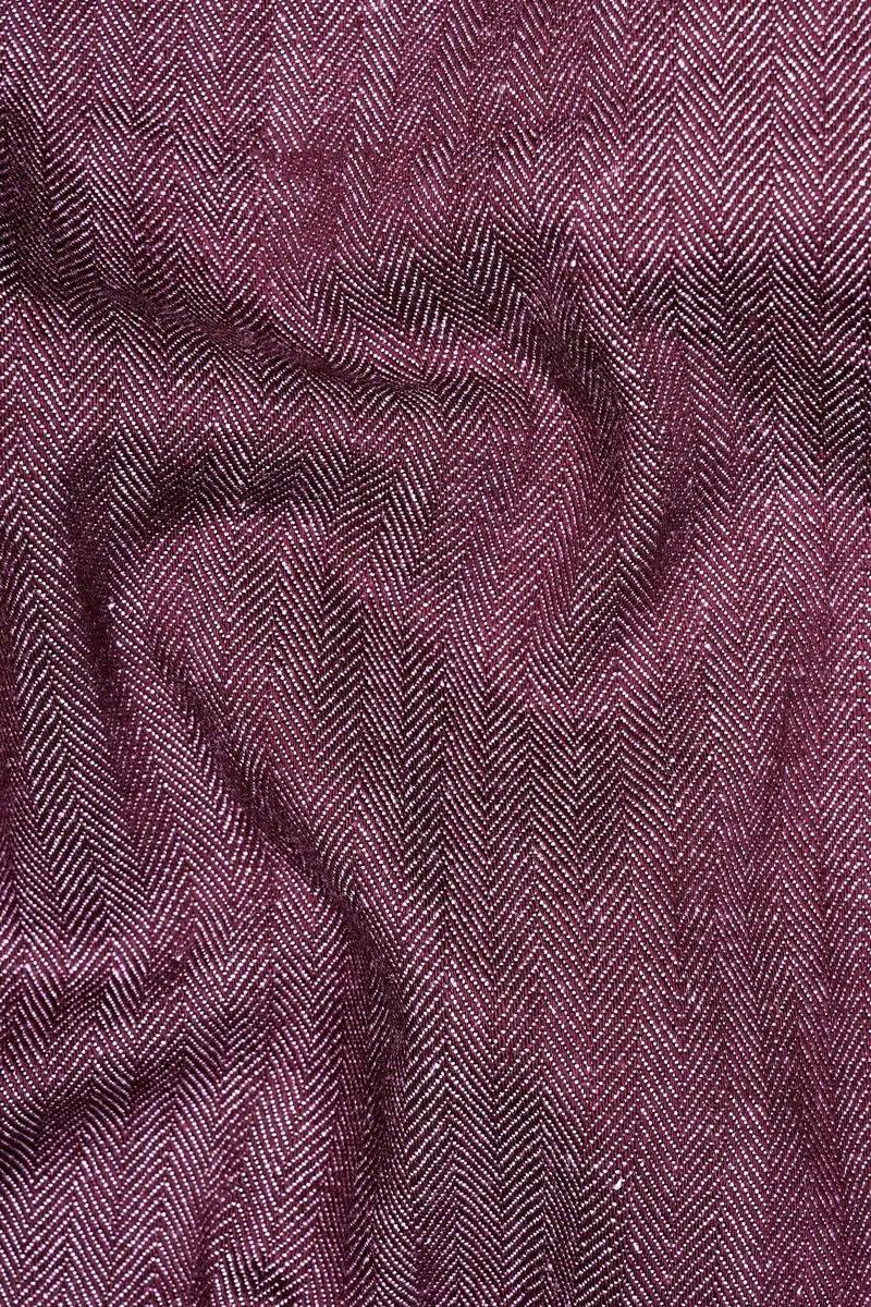Wine Berry Red Heavyweight Herringbone Striped Premium Cotton Designer Overshirt/Shacket 3