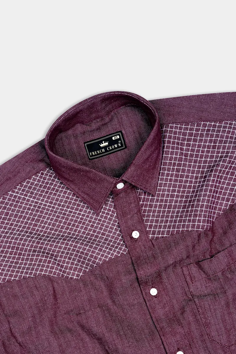 Wine Berry Red Heavyweight Herringbone Striped Premium Cotton Designer Overshirt/Shacket 4