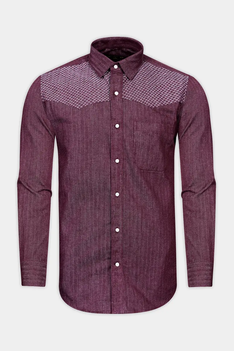 Wine Berry Red Heavyweight Herringbone Striped Premium Cotton Designer Overshirt/Shacket 5