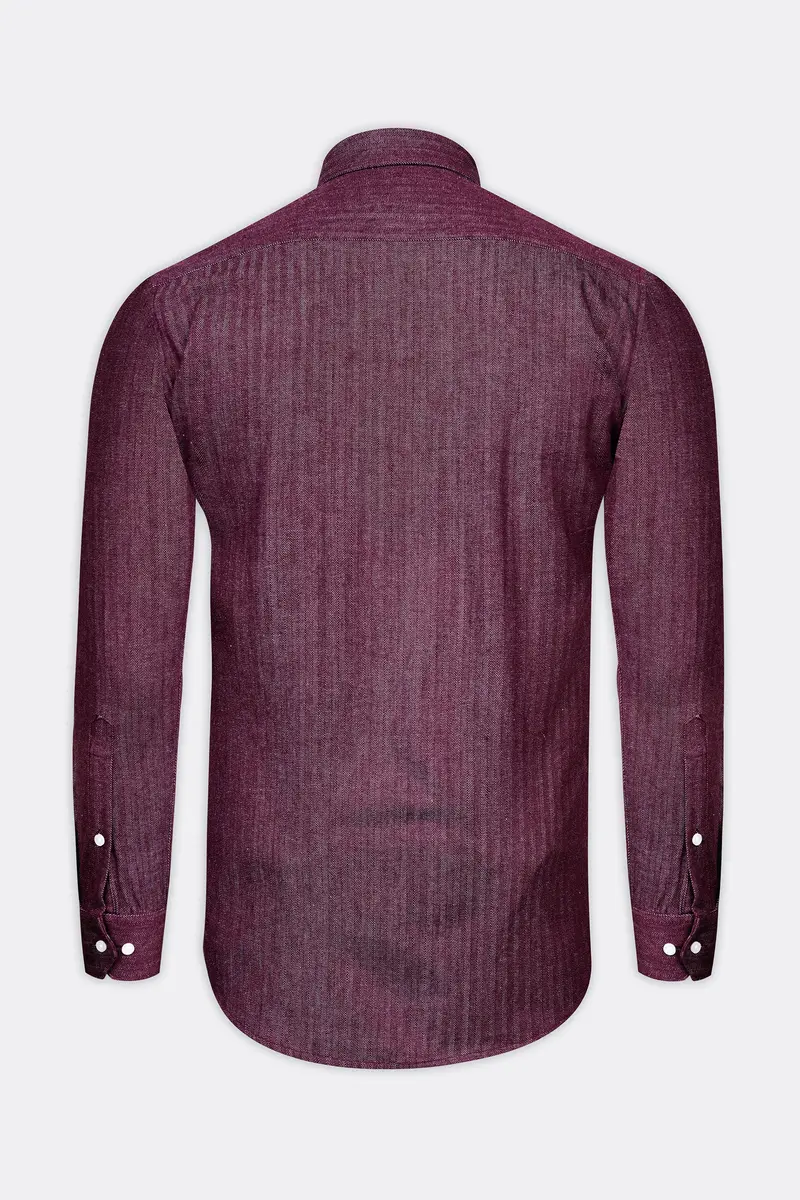 Wine Berry Red Heavyweight Herringbone Striped Premium Cotton Designer Overshirt/Shacket 6