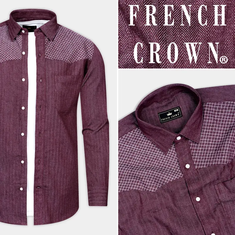 Wine Berry Red Heavyweight Herringbone Striped Premium Cotton Designer Overshirt/Shacket 8