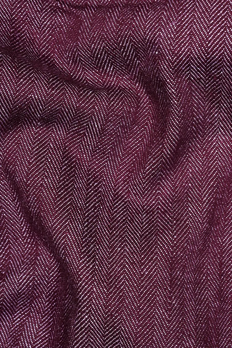 Wine Berry Red Heavyweight Herringbone Striped Premium Cotton Overshirt/Shacket 3