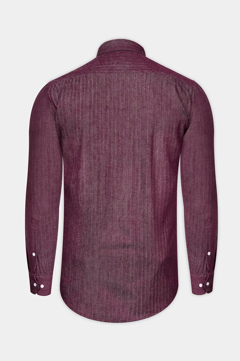 Wine Berry Red Heavyweight Herringbone Striped Premium Cotton Overshirt/Shacket 6