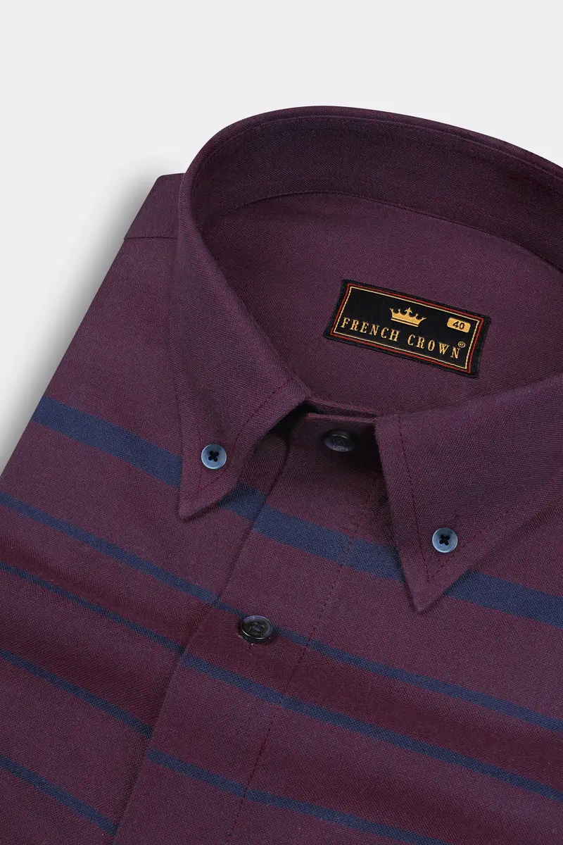 Wine Berry Striped Royal Oxford Shirt 4