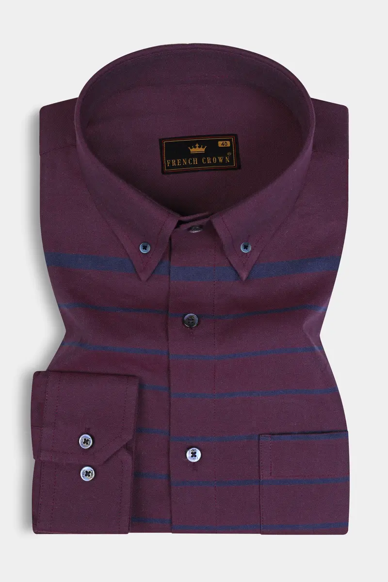 Wine Berry Striped Royal Oxford Shirt 5