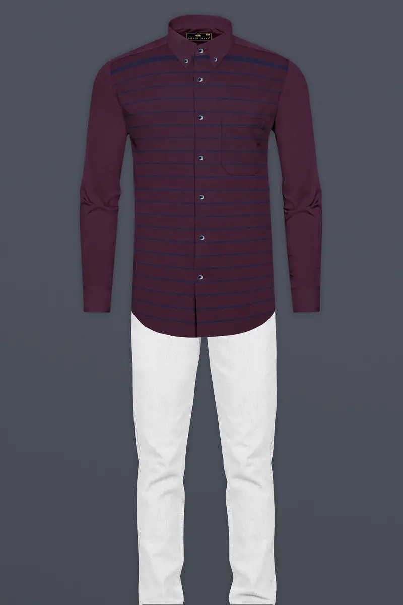 Wine Berry Striped Royal Oxford Shirt 7