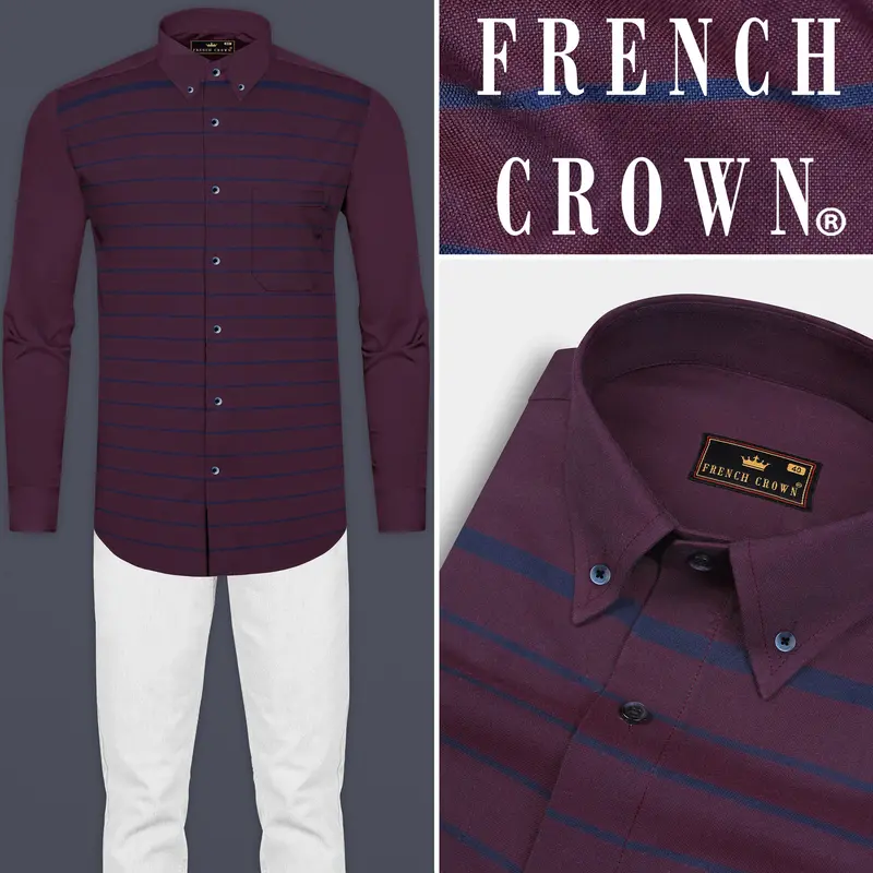 Wine Berry Striped Royal Oxford Shirt 8