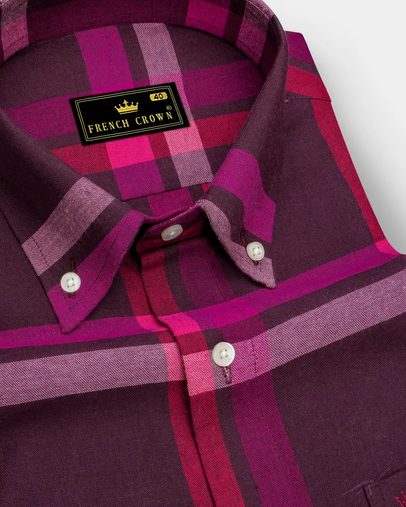 Wine Berry With Plum Velvet Plaid Flannel Shirt 1