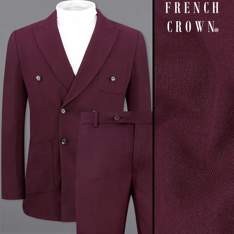 Wine Berry Wool Rich Double Breasted Sports Suit 1
