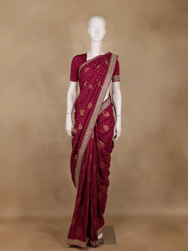 Wine Butta Woven Design Banarasi Silk Saree 1