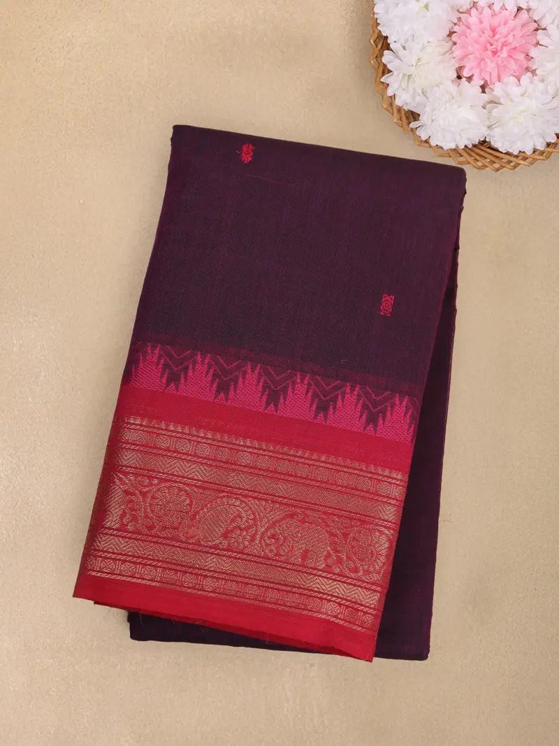 Wine Butta Woven Design Cotton Saree With Woven Border 1