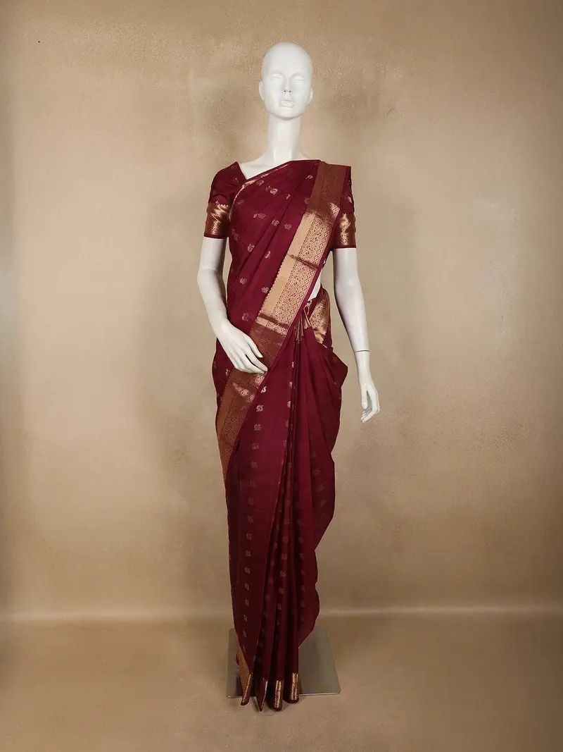 Wine Butta Woven Design Kanchipuram Silk Saree With Zari Border 1