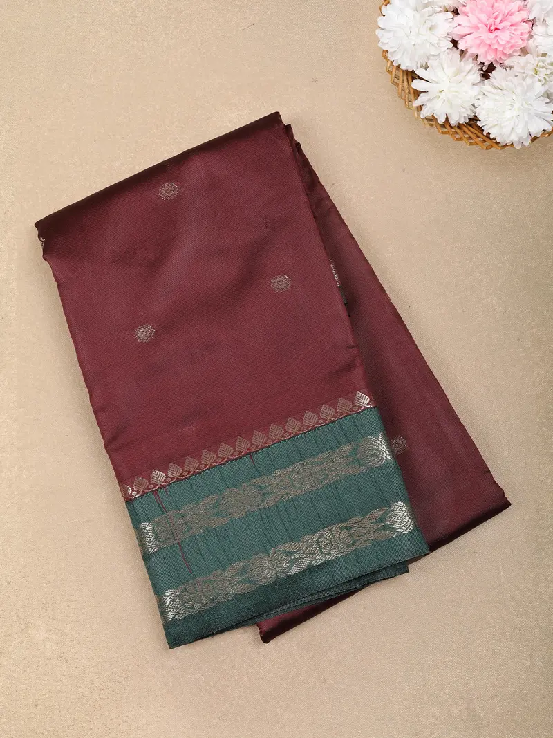 Wine Butta Woven Design Soft Silk Fancy Wear Saree With Contrast Zari Border 1