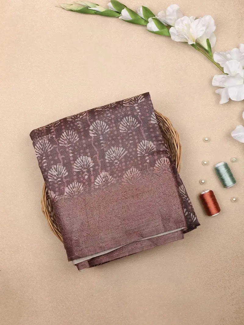 Wine Chanderi Silk Saree With Scallop Shell Design On The Body With Matching Border 1