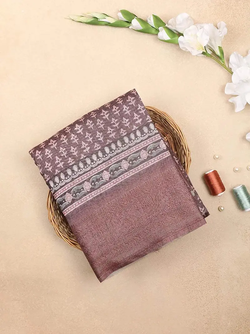 Wine Chanderi Silk Saree With Small Flower Motifs On The Body With Matching Border 1