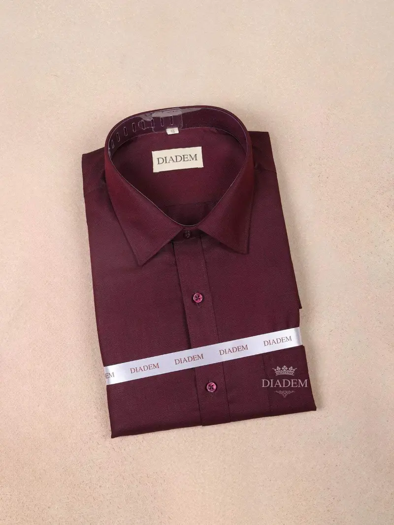 Wine Cotton Plain Full Sleeve Shirt 1