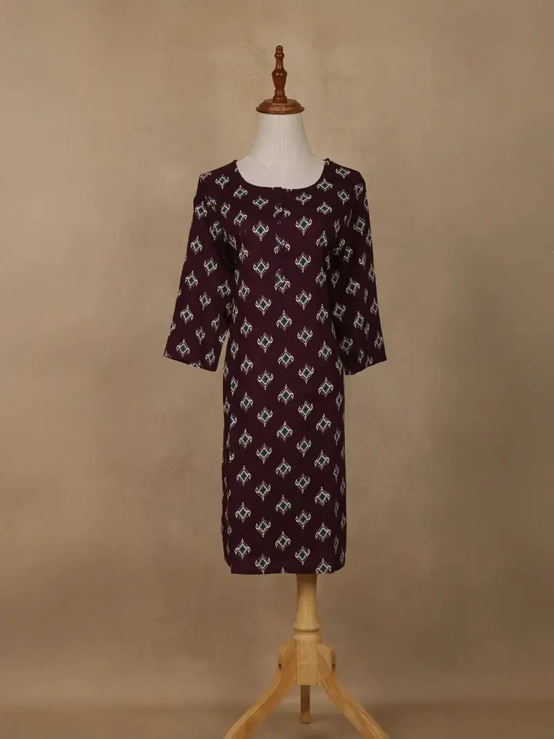 Wine Diamond Design Print Rayon Kurti 1
